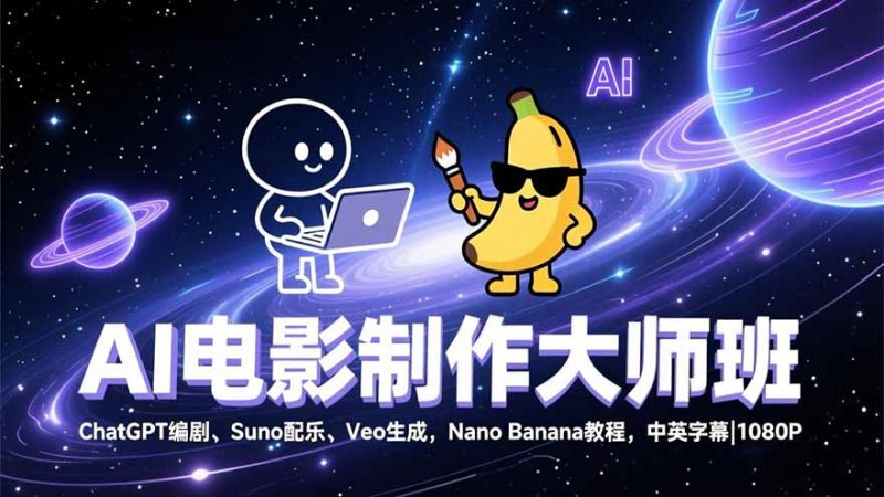 (17011期)AI电影制作大师班:ChatGPT编剧、Suno配乐、Veo生成,NanoBanana教程,中英字幕|1080P_免费分享网络创业,副业,信息差项目的老牌资源整合平台!金铲子项目