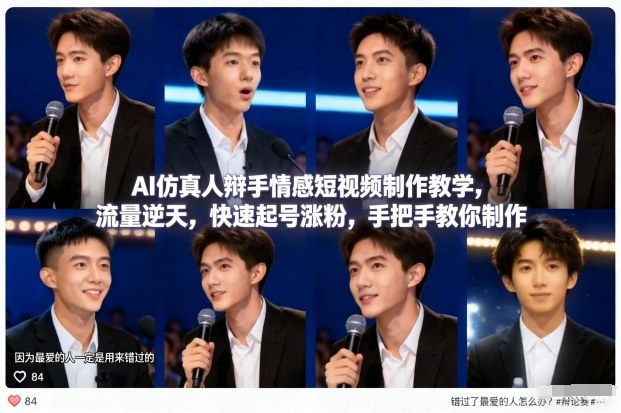 AI仿真人辩手情感短视频制作教学,流量逆天,快速起号涨粉,手把手教你制作_免费分享网络创业,副业,信息差项目的老牌资源整合平台!金铲子项目