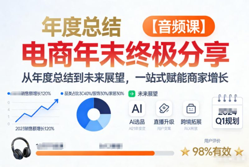 电商年未终极分享，从年度总结到未来展望，一站式赋能商家增长【音频课】_免费分享网络创业,副业,信息差项目的老牌资源整合平台！金铲子项目