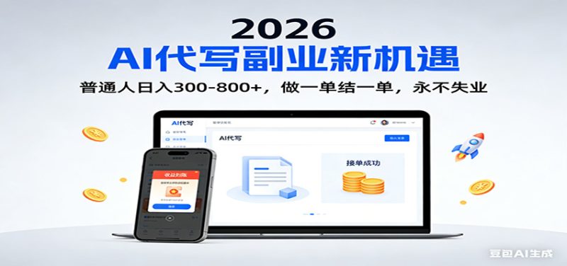 2026副业首选AI代写300-800，普通人0门槛，做一单结一单_免费分享网络创业,副业,信息差项目的老牌资源整合平台！金铲子项目