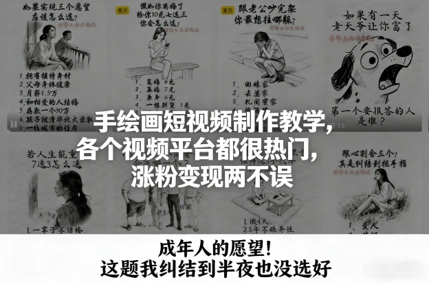手绘画短视频制作教学,各个视频平台都很热门,涨粉两不误_免费分享网络创业,副业,信息差项目的老牌资源整合平台!金铲子项目