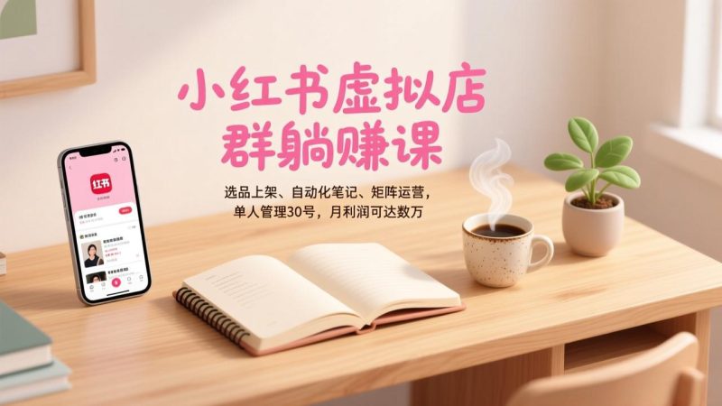 （17072期）小红书虚拟店群躺赚课，选品上架、自动化笔记、矩阵运营，单人管理30号，月利润可达数万_免费分享网络创业,副业,信息差项目的老牌资源整合平台！金铲子项目