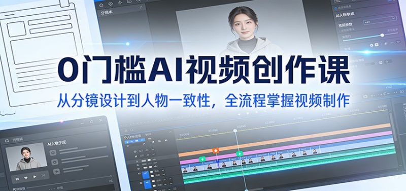 0门槛AI视频创作课：从分镜设计到人物一致性，全流程掌握视频制作_免费分享网络创业,副业,信息差项目的老牌资源整合平台！金铲子项目