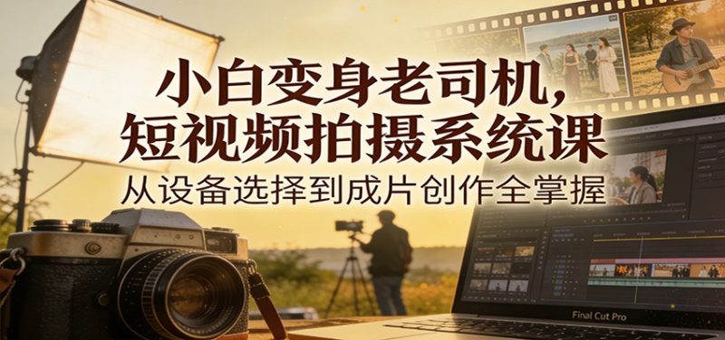 小白变身老司机,短视频拍摄系统课,从设备选择到成片创作全掌握_免费分享网络创业,副业,信息差项目的老牌资源整合平台!金铲子项目