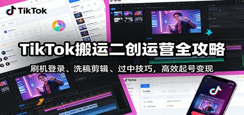 TikTok搬运二创运营全攻略:刷机登录、洗稿剪辑、过中技巧,高效起号_免费分享网络创业,副业,信息差项目的老牌资源整合平台!金铲子项目