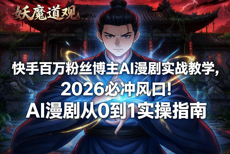 快手百万粉丝博主AI漫剧实战教学,2026必冲风口!AI漫剧从0到1实操指南_免费分享网络创业,副业,信息差项目的老牌资源整合平台!金铲子项目