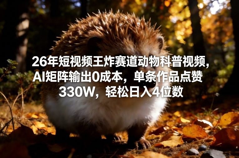 26年短视频王炸赛道动物科普视频,AI矩阵输出0成本,单条作品点赞330W,轻松日入4位数_免费分享网络创业,副业,信息差项目的老牌资源整合平台!金铲子项目