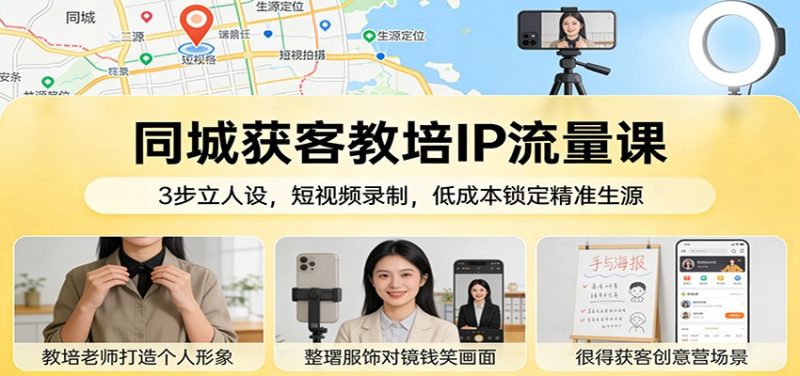 同城获客教培IP流量课：3步立人设，短视频录制，锁定精准生源_免费分享网络创业,副业,信息差项目的老牌资源整合平台！金铲子项目