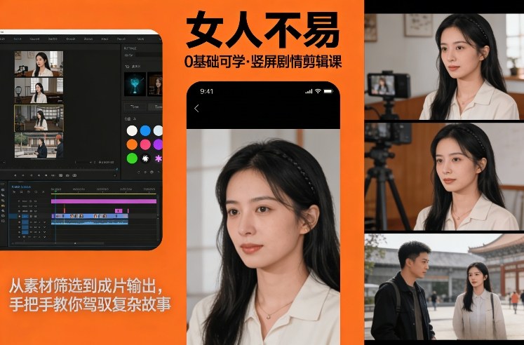 0基础可学！《女人不易》竖屏剧情剪辑课，从素材筛选到成片输出，手把手教你驾驭复杂故事_免费分享网络创业,副业,信息差项目的老牌资源整合平台！金铲子项目