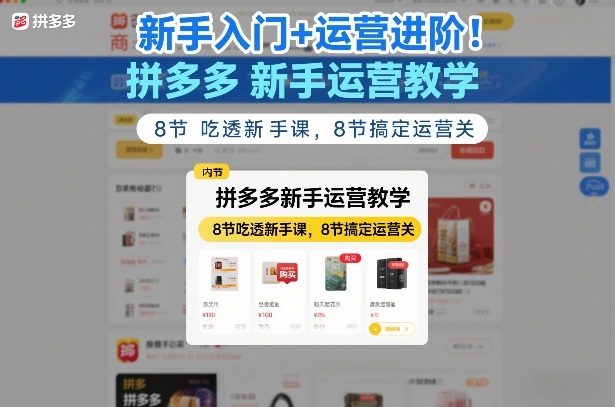 新手入门+运营进阶！拼多多新手运营教学，8节吃透新手课，8节搞定运营关_免费分享网络创业,副业,信息差项目的老牌资源整合平台！金铲子项目