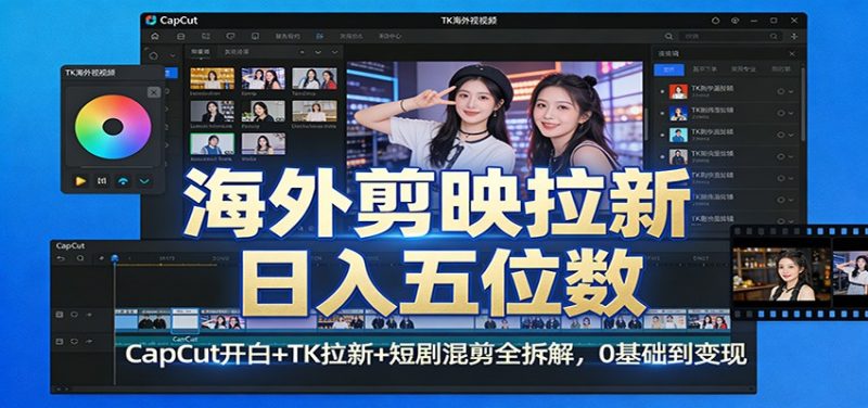 海外剪映拉新日入五位数：CapCut开白+TK拉新+短剧混剪全拆解，0基础到变现_免费分享网络创业,副业,信息差项目的老牌资源整合平台！金铲子项目