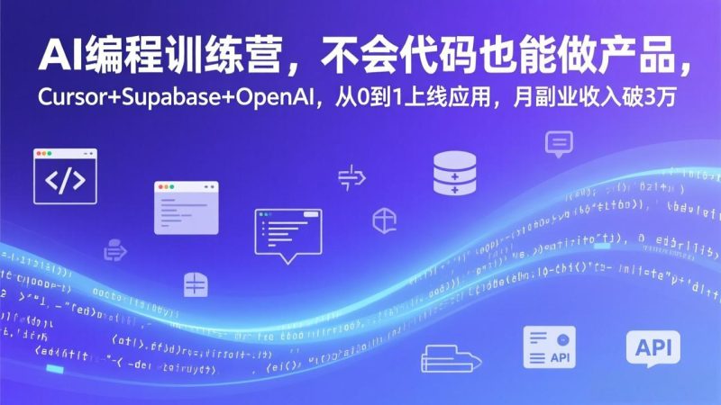 (17388期)AI编程训练营,不会代码也能做产品,CursorSupabaseOpenAI,从0到1上线应用,月副业破3万_免费分享网络创业,副业,信息差项目的老牌资源整合平台!金铲子项目