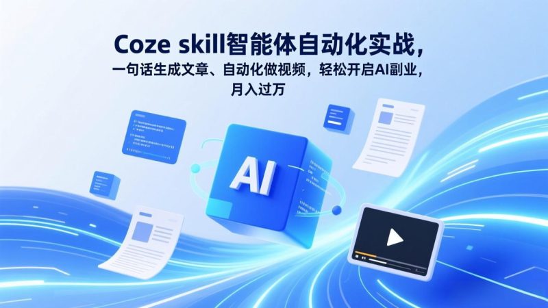 （17399期）Coze skill智能体自动化实战，一句话生成文章、自动化做视频，轻松开启AI副业，月入过万_免费分享网络创业,副业,信息差项目的老牌资源整合平台！金铲子项目