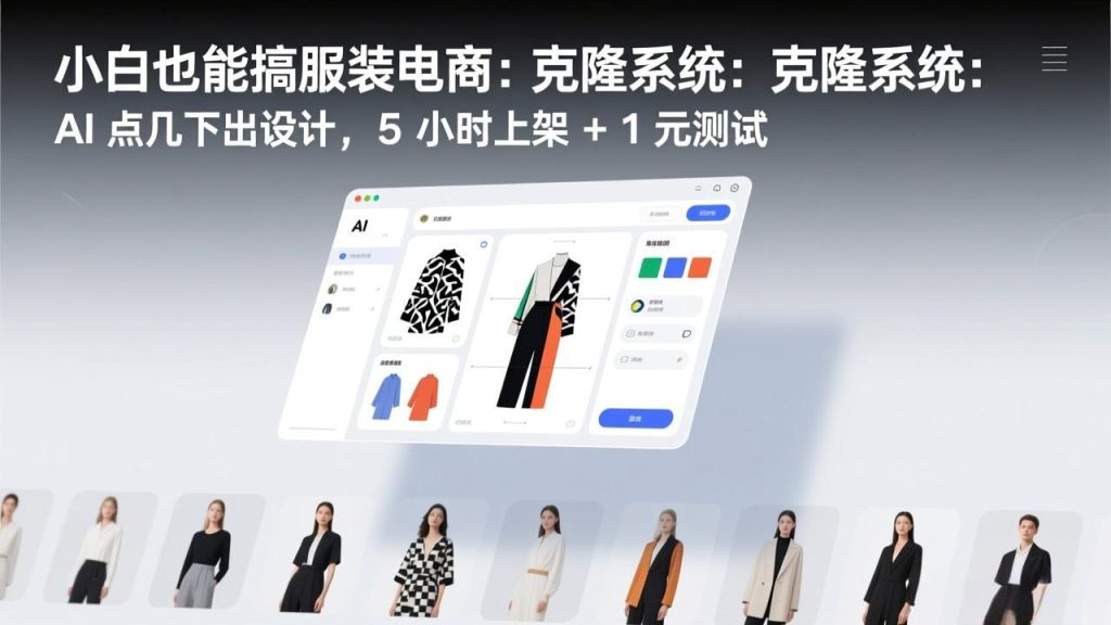 (17411期)小白也能搞服装电商:克隆系统:AI 点几下出设计,5 小时上架 + 1 元测试_免费分享网络创业,副业,信息差项目的老牌资源整合平台!金铲子项目