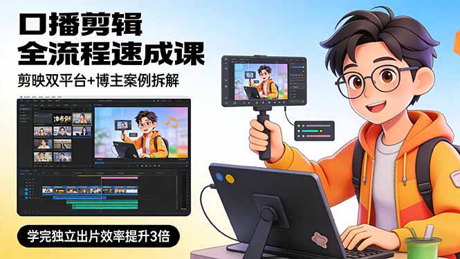 (17420期)口播剪辑全流程速成课,剪映双平台+博主案例拆解,学完独立出片效率提升3倍_免费分享网络创业,副业,信息差项目的老牌资源整合平台!金铲子项目