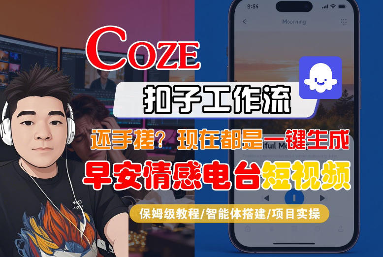 【Coze工作流搭建实操教程】【coze】早安情感电台日签视频还在手动做?用扣子工作流自动生成,省时90%_免费分享网络创业,副业,信息差项目的老牌资源整合平台!金铲子项目
