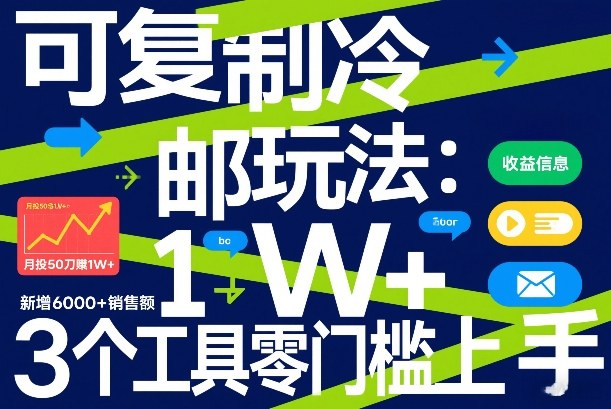 可复制冷邮件玩法:月投50刀賺1W+,新增6000+销售额,3个工具零门槛上手_免费分享网络创业,副业,信息差项目的老牌资源整合平台!金铲子项目