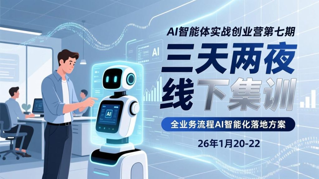 (17489期)AI智能体实战创业营第七期,三天两夜线下集训,企业全业务流程AI智能化落地方案(26年1月20-22)_免费分享网络创业,副业,信息差项目的老牌资源整合平台!金铲子项目