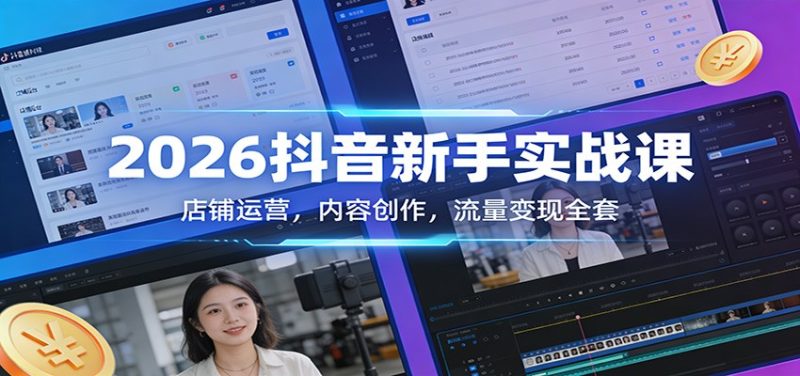 2026抖音新手实战课：店铺运营，内容创作，流量变现全套_免费分享网络创业,副业,信息差项目的老牌资源整合平台！金铲子项目