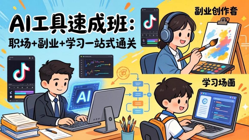 (17650期)AI工具速成班:职场+副业+学习一站式通关,20+爆款类型+剪映技巧+抖音算法,0基础快速上手_免费分享网络创业,副业,信息差项目的老牌资源整合平台!金铲子项目