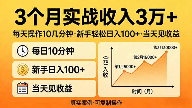 (17639期)3个月实战收入3万+,每天操作10几分钟,新手轻松日入100+,当天见收益_免费分享网络创业,副业,信息差项目的老牌资源整合平台!金铲子项目