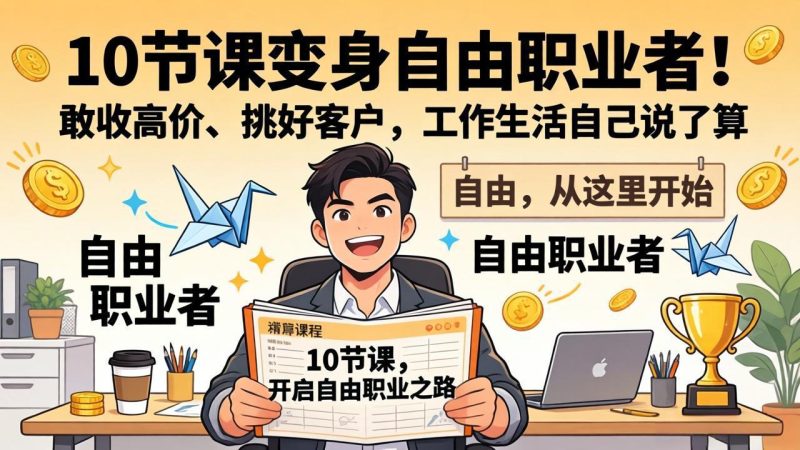 (17663期)10 节课变身自由职业者!敢收高价、挑好客户,工作生活自己说了算_免费分享网络创业,副业,信息差项目的老牌资源整合平台!金铲子项目