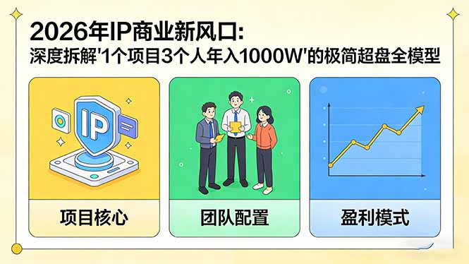 (17661期)2026年IP商业新风口:深度拆解“1个项目3个人年入1000W”的极简超盘全模型_免费分享网络创业,副业,信息差项目的老牌资源整合平台!金铲子项目