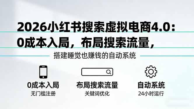 (17659期)2026小红书搜索虚拟电商4.0:0成本入局,布局搜索流量,搭建睡觉也赚钱的自动系统_免费分享网络创业,副业,信息差项目的老牌资源整合平台!金铲子项目