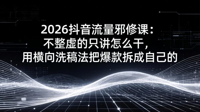(17725期)2026抖音流量邪修课:不整虚的只讲怎么干,用横向洗稿法把爆款拆成自己的_免费分享网络创业,副业,信息差项目的老牌资源整合平台!金铲子项目