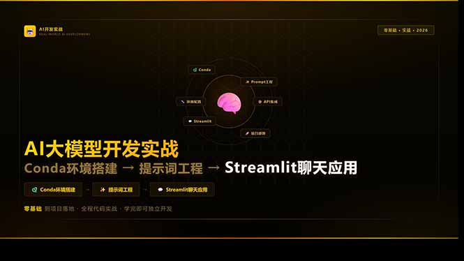 (17723期)AI大模型开发实战:Conda环境搭建→提示词工程→Streamlit聊天应用,零基础到项目落地_免费分享网络创业,副业,信息差项目的老牌资源整合平台!金铲子项目