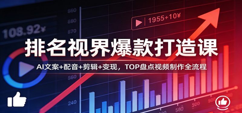 排名视界爆款打造课：AI文案+配音+剪辑+变现，TOP盘点视频制作全流程_免费分享网络创业,副业,信息差项目的老牌资源整合平台！金铲子项目