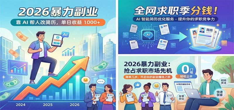 2026暴力副业：靠AI帮人改简历，单日收益1000+，全网求职季分钱_免费分享网络创业,副业,信息差项目的老牌资源整合平台！金铲子项目